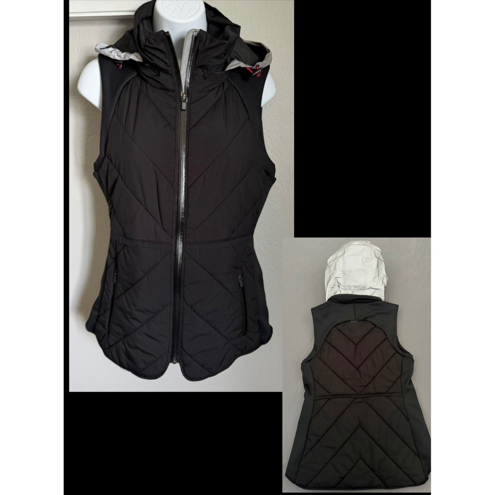 Athleta Wind Sprint Vest Womens Size XS Black Quilted Primaloft Reflective Hood